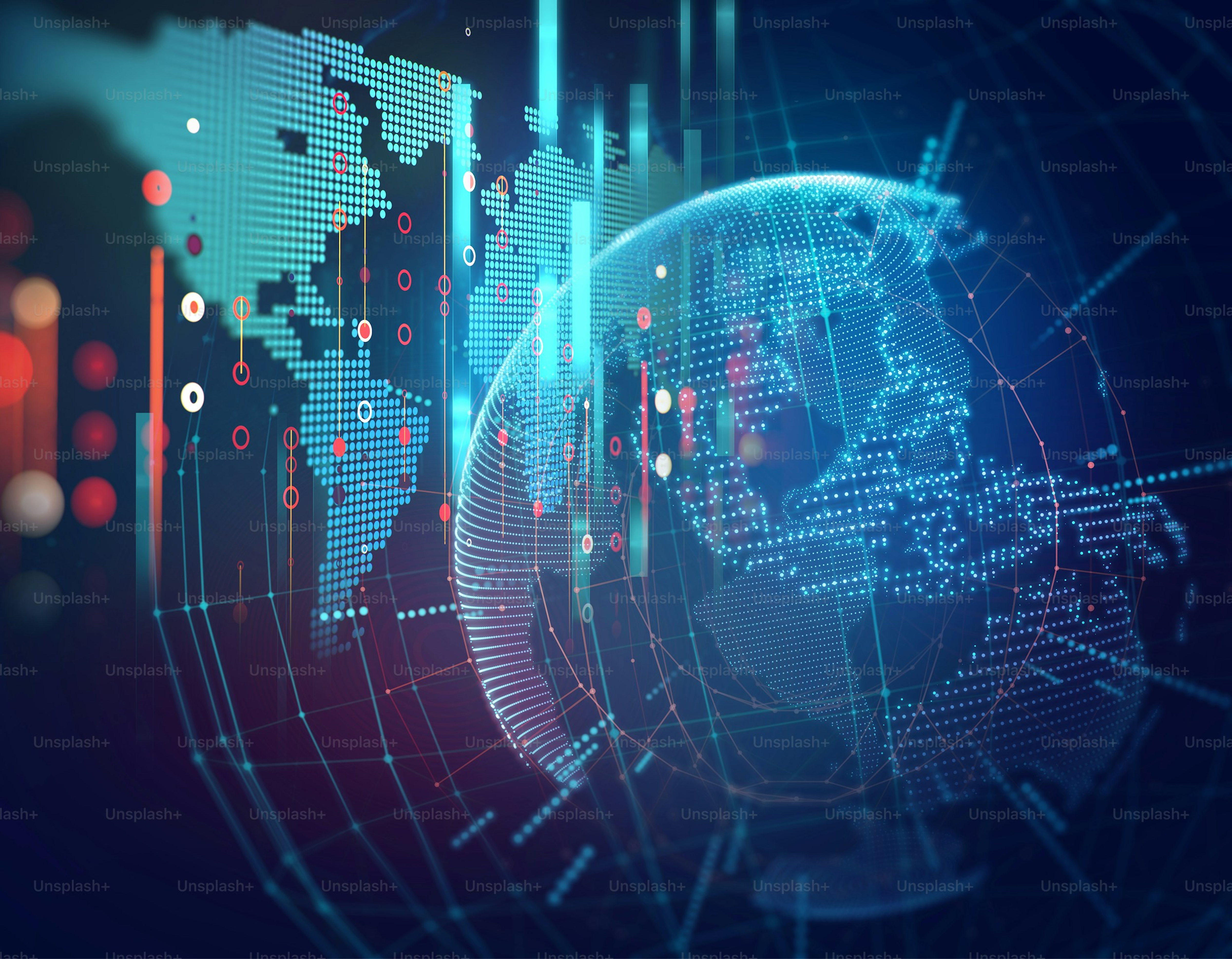 Abstract global network centered on Africa